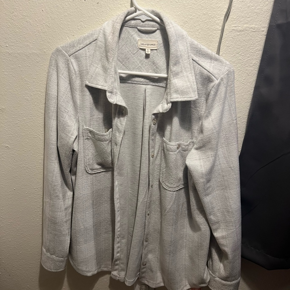 Gray Button-Up Women's Jacket Flannel